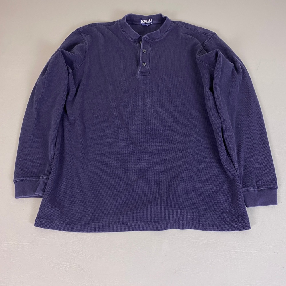 Lands' End Henley Shirt Men's Size XL Dark Navy Blue Long Sleeve 100% Cotton